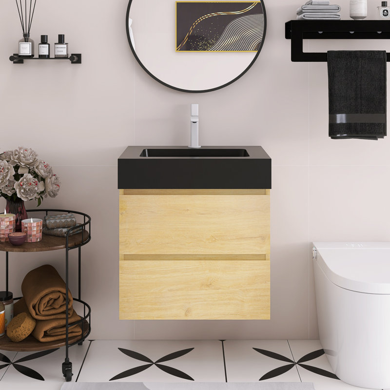 Meuble-lavabo mural 24 po avec lavabo, Noir, Jaune