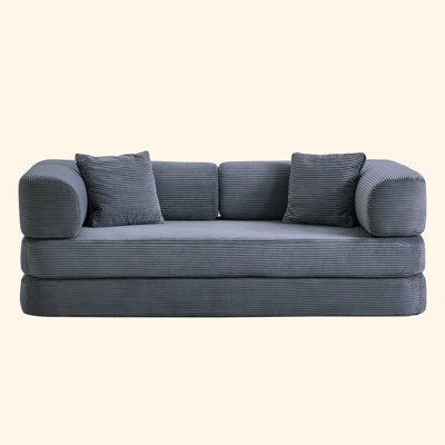 76.4" Corduroy Upholstered Sleeper Sofa Convertible Sofa Bed Floor Couch With 2 Pillows - No Assembly Required