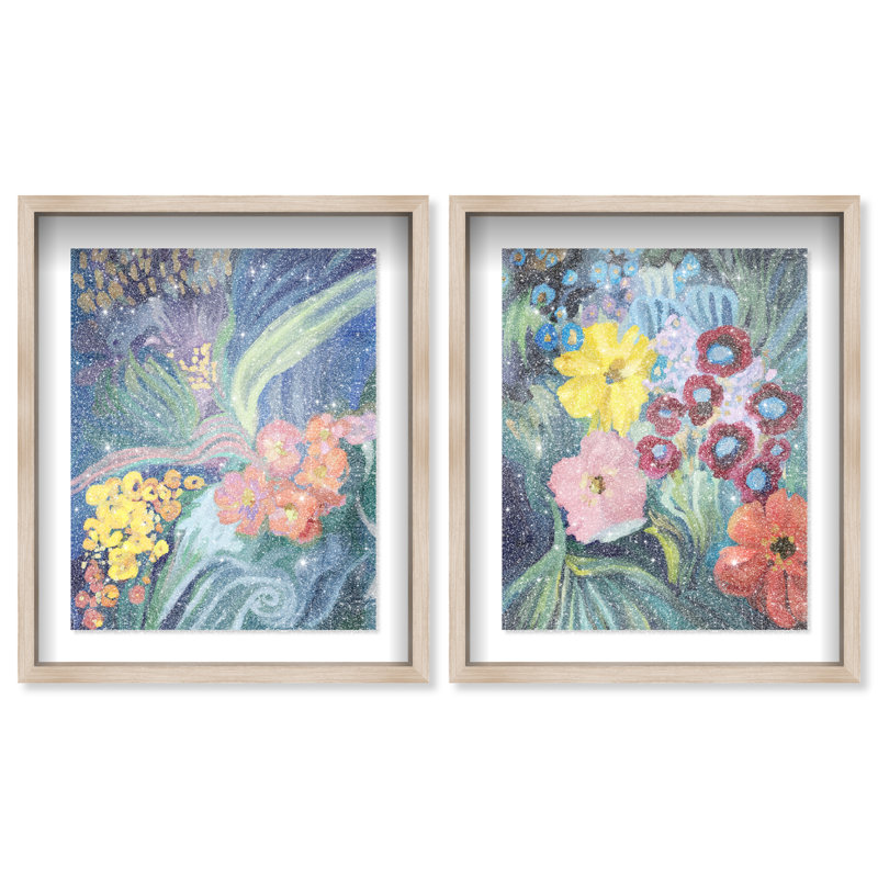 Spring Motion Set Shadowbox Abstract Print by Oliver Gal, Black Frame, 16 x 20, 63"H x 51"W, Natural Oak Shadowbox