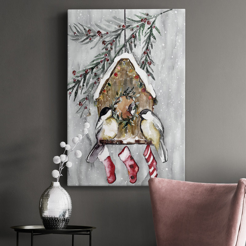 Oiseaux d'hiver - reproduction sur toile tendue, H 18 po x l 12 po x P 1 po