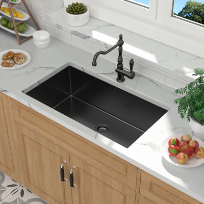 33" L x 19" W Undermount Single Bowl Stainless Steel Kitchen Sink with Basket Strainer