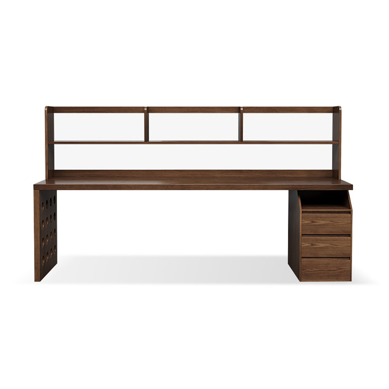 Nut-brown Rectangular Solid Wood with 3 drawers desk, 53.15" H x 70.87" W x 23.62" D