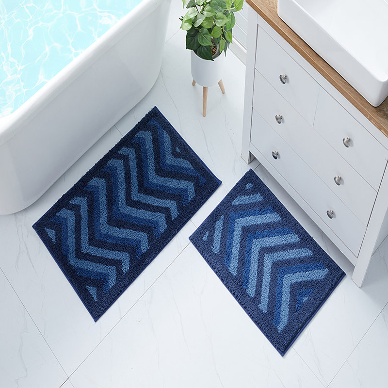 Clara Clark Ultra Soft Non-Slip 2 Piece Shaggy Chevron Bath Rug Set, Blue