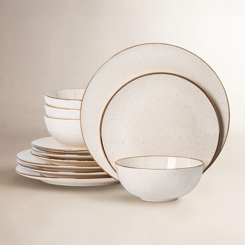 Service de table en grès 12 pièces ALOFMO, service pour 4, Beige