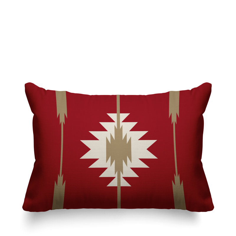 Coussin décoratif intérieur / extérieur Jolon Southwestern, 14 po x 20 po, Rouge, Rectangulaire
