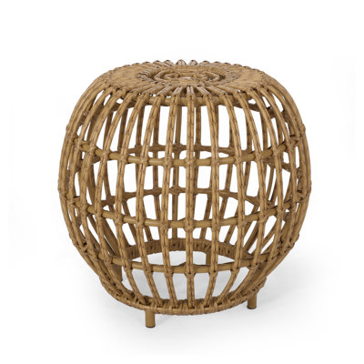 Side Table-Bohemian Faux Rattan Weave Accent Table For Indoor Outdoor Use, Handcrafted Round Side Table For Living Room, Patio, Garden,Light Brown Color