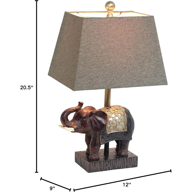 Elegant Designs Resin Elephant Table Lamp, Brown With Gold Accents, 20.5" Height