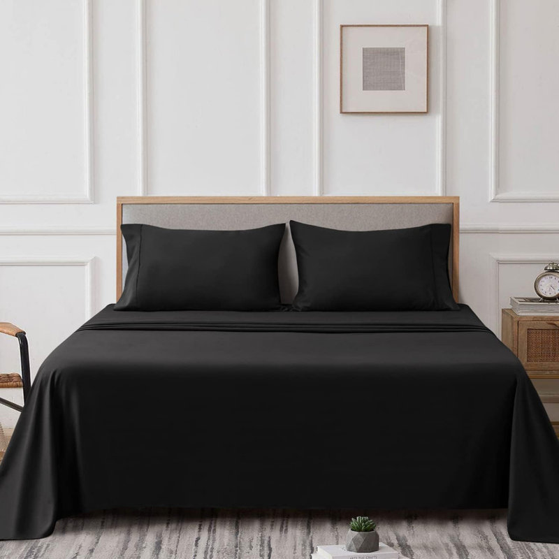 Ensemble de draps en microfibre brossée douce Hotel Luxury avec draps et taies d'oreiller très doux, Noir
