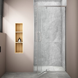 Porte de douche coulissante encadrée en noir mat avec verre transparent