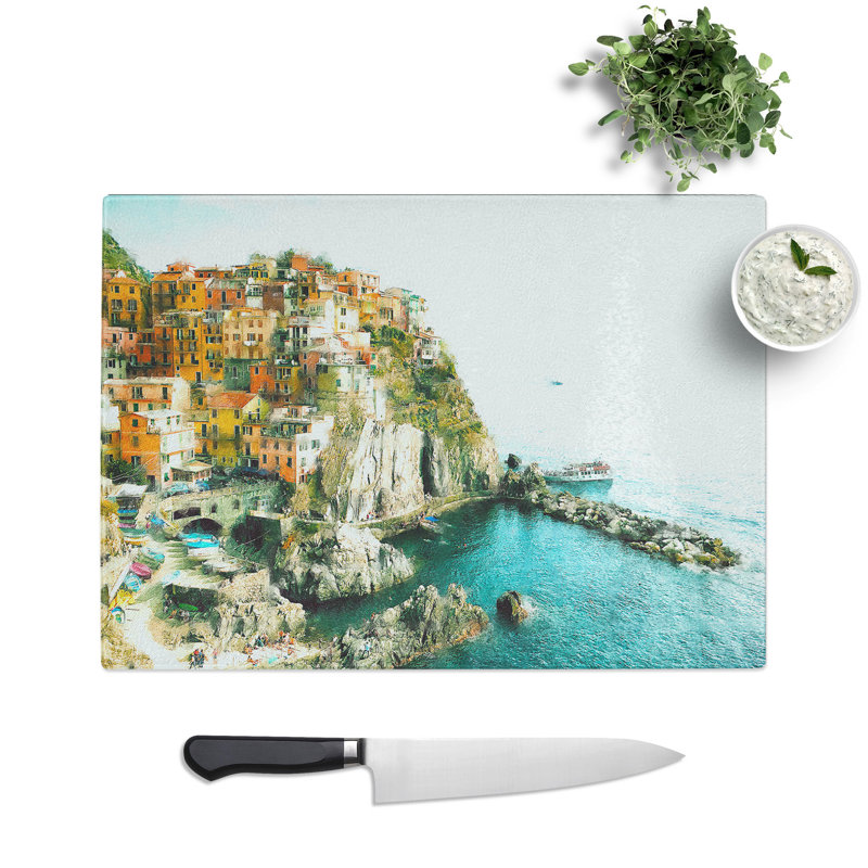 Tempered Glass Manarola in Italy Chopping Board, 20 cm x 28.5 cm