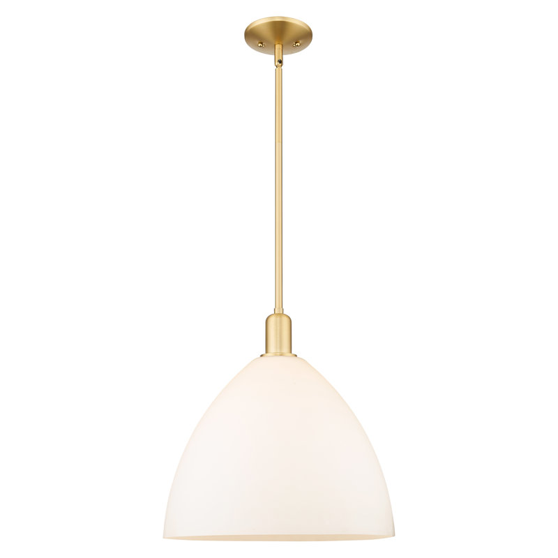 Arcadia - Bristol - Mini-luminaire suspendu 1 tige 16 po - Finition or satiné - Abat-jour blanc mat, Blanc mat, Or satiné
