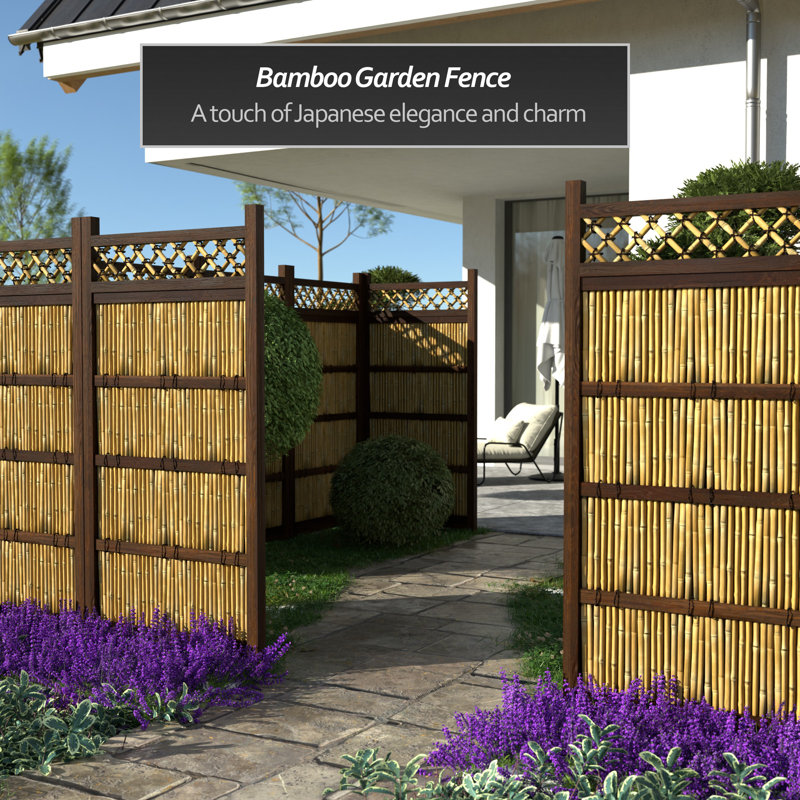 Japanese Zen Garden Fence Panel, 6' H x 3' W, Light Bamboo