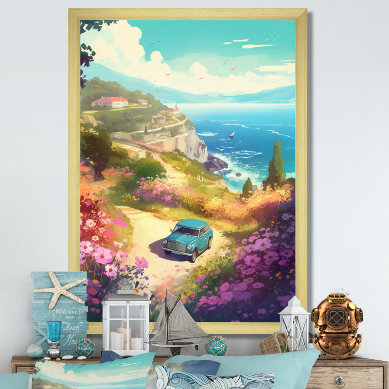 Seaside Drive V - Imprimé, H 32 po x l 16 po x P 1 po, Encadrement doré