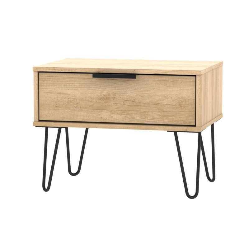 Fully Assembled Hong Kong - Black Hairpin (C) 1 Drawer Side Table, Oak