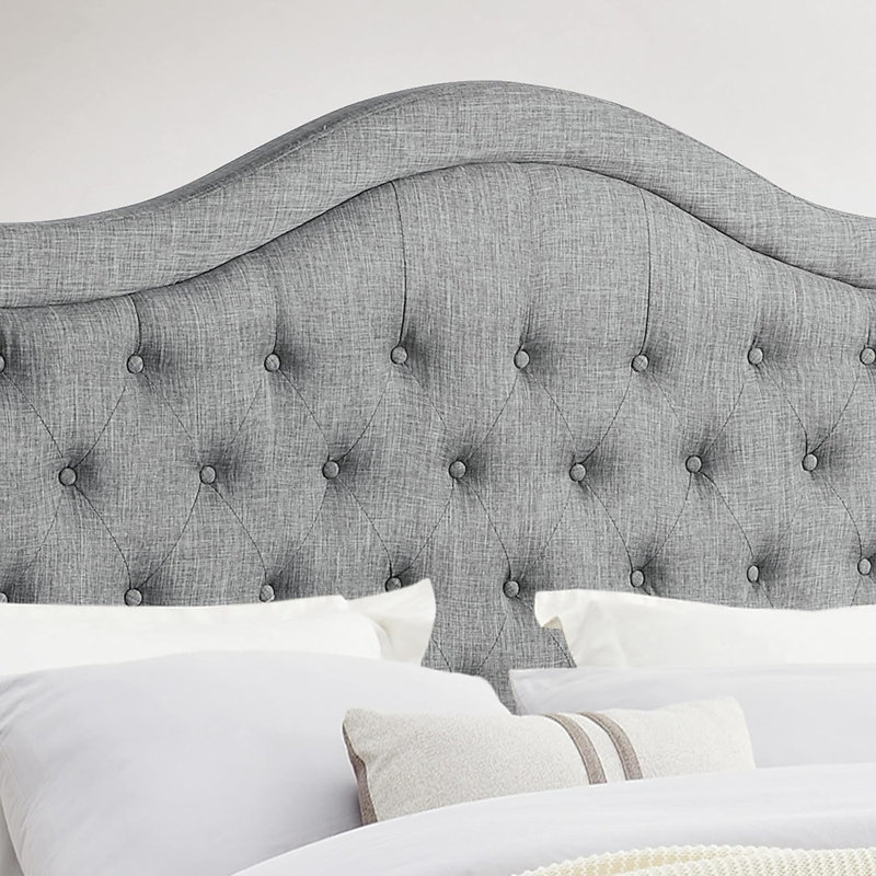 Upholstered Tufted Natural Linen Adjustable Headboard Bed with Adjustable Height for Bedroom, Full, Gray, Full