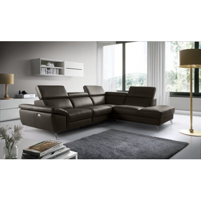 Olligs Genuine Leather Reclining Corner Sofa with Adjustable Headrests and Adjustable Armrest