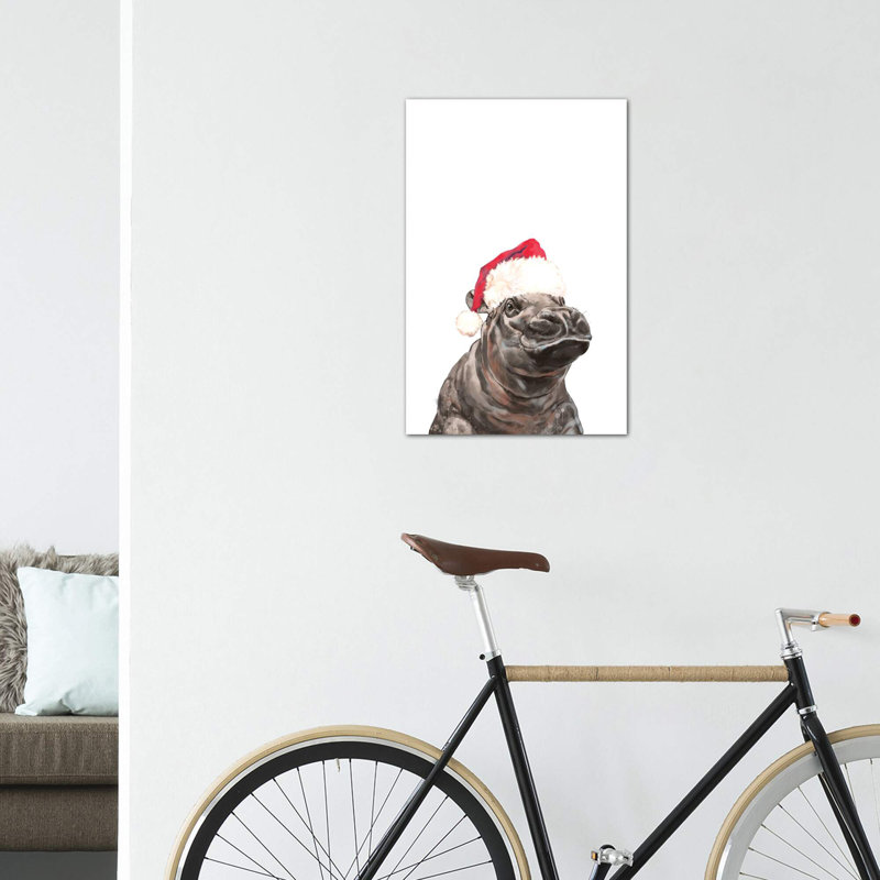 «Christmas Baby Hippo» par Big Nose Work - impression d'art graphique, H 40 po x l 26 po x P 1,5 po, Toile tendue, Aucun mat