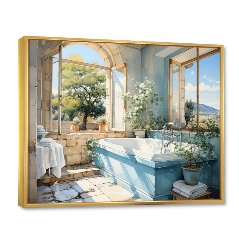 «Bathroom Fresh And - Bathroom», art mural sur toile, H 30 po x l 40 po, Cadre flottant doré
