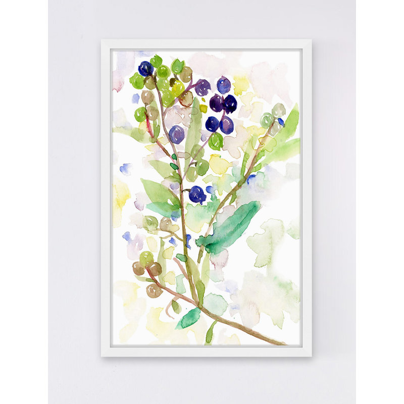 «Grape Vine» par Lindsay Megahed - Peinture encadrée, H 18 po x l 12 po x P 1,5 po, Cadre blanc