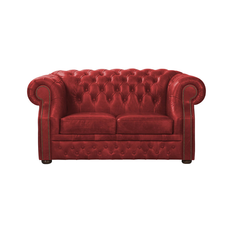 Temeko 2 Seater Genuine Leather Loveseat, Red, 80cm H x 295cm W x 90cm D