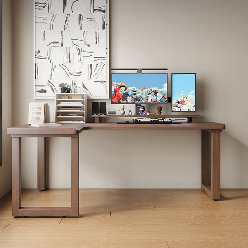 Light Walnut Color L-Shaped Solid Wood writing desk, Light Walnut, 29.53" H x 70.87" W x 39.37" D, Left Hand Return