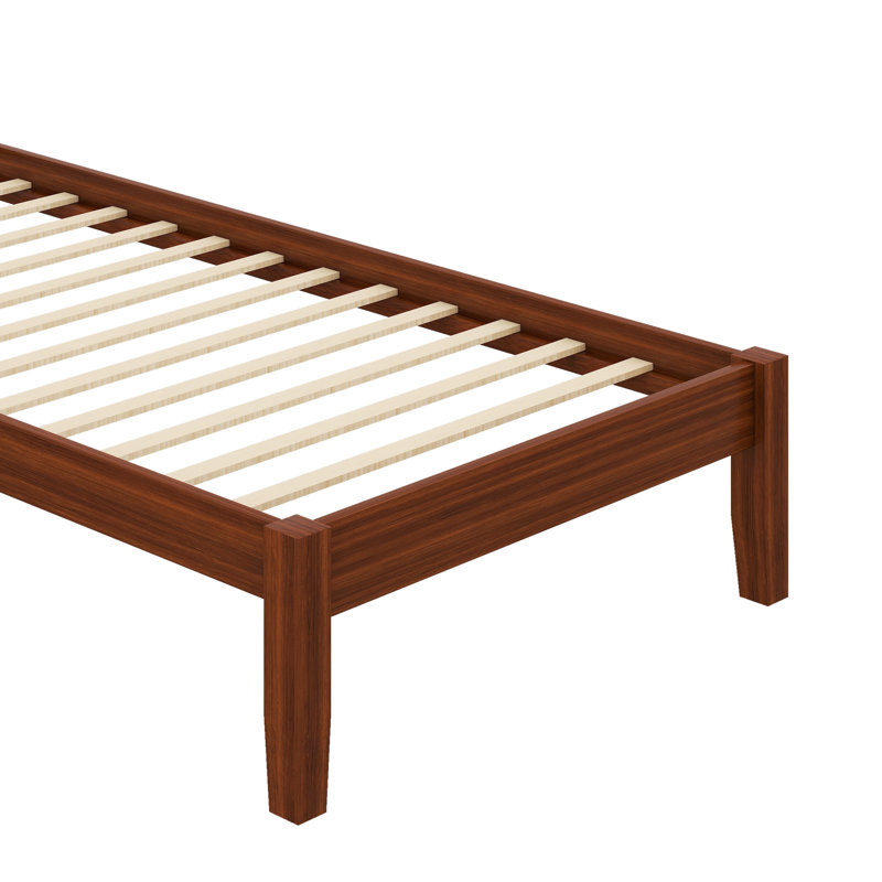 Lit plateforme en bois avec tête de lit / support en lattes de bois, Noyer