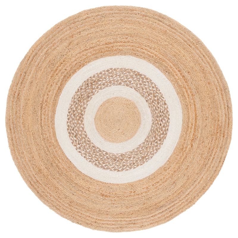 Natural Fiber Handwoven Jute Geometric Rug, Round 4'