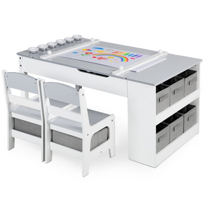 3-in-1 Kids Activity Table and Chair Set with Drawing Paper Roll and Storage
