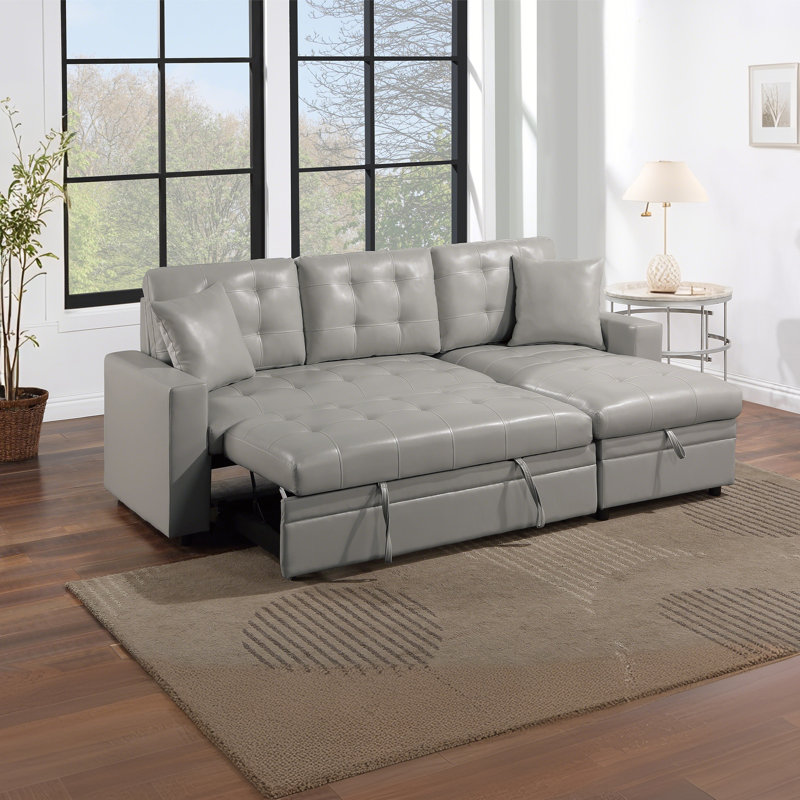Canapé-lit modulaire convertible de 89 po en similicuir avec méridienne de rangement, canapé-lit escamotable et coussins