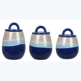 Ensemble de 3 pots en céramique bleu artistique (Ensemble de 3)