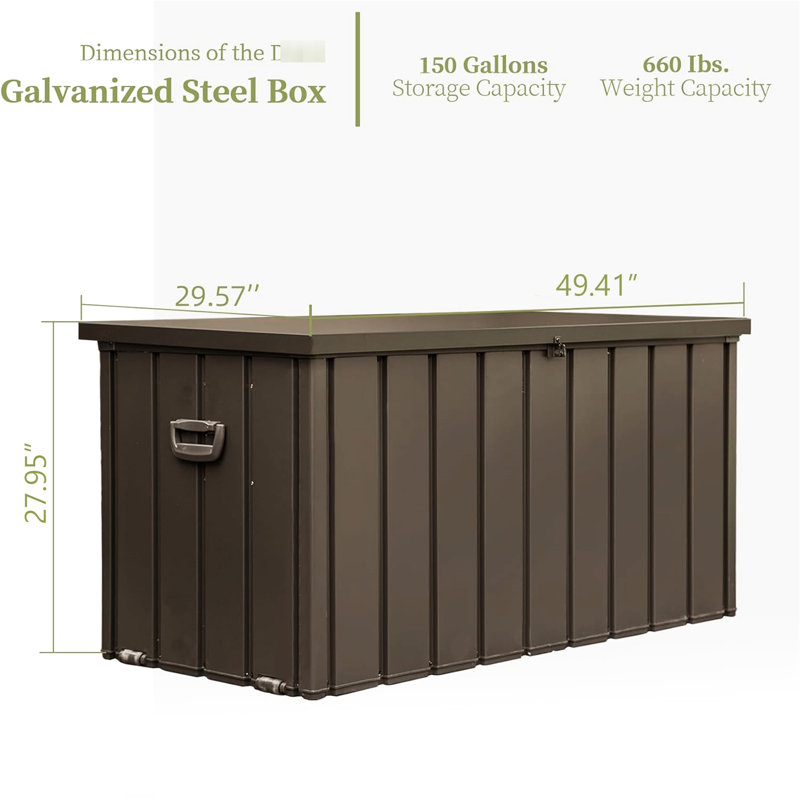 Boîte de rangement de table de patio imperméable - brun foncé 150 gallons pour coussins d'extérieur, coussins, outils