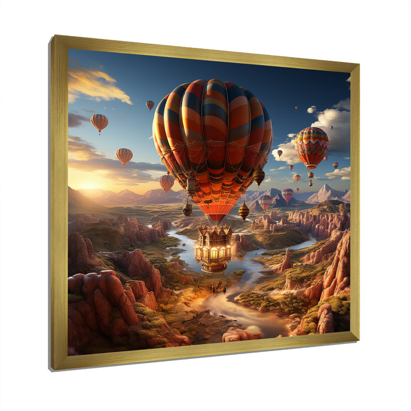 A Fantasy Art Représentation de montgolfières sur toile, Cadre doré simple, H 24 po x l 24 po x P 1 po