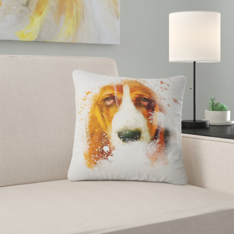 Portrait de chien brun sobre - coussin imprimé animal, 16 po x 1 po, Coussin décoratif