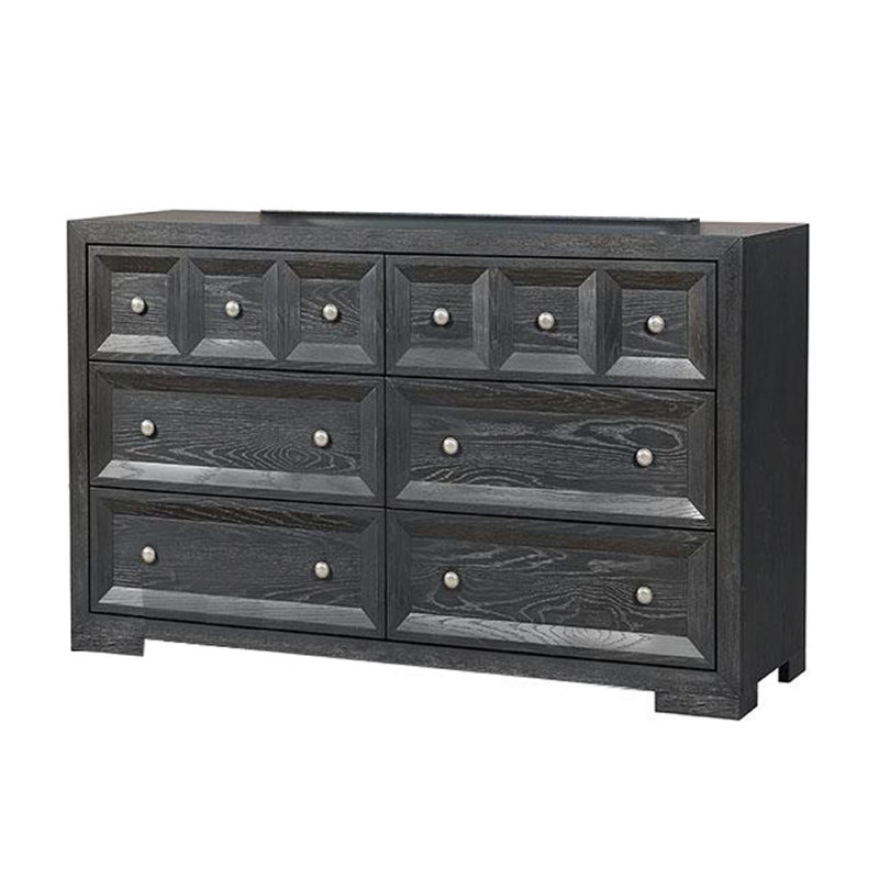 Kizie Wide Dresser, 6 Drawers, Bronze, Solid Wood, 62 Inch, Weathered Black