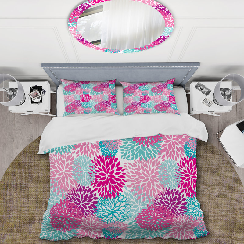 Ensemble de housse de couette Multicolor Retro Flowers, Housse de couette pour très grand lit et 2 très