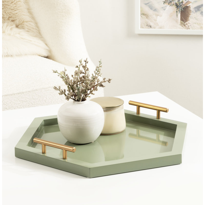 Reith Tray, 2.20" H x 18.00" W x 15.66" D, Green/Gold