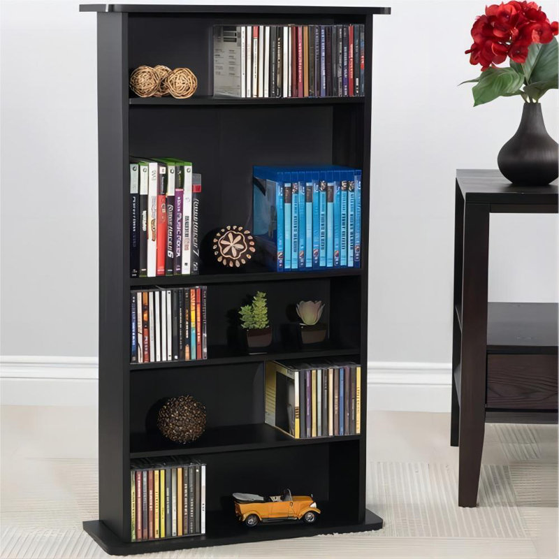 Black Adjustable Shelves Media Storage Cabinet