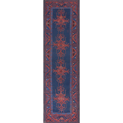 Flatweave Wool Geometric Area Rug in Blue