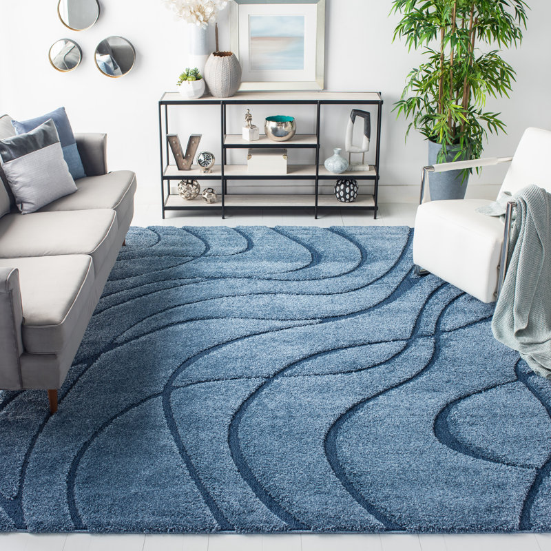Ashal Abstract Blue Area Rug, Rectangle 8' x 10'
