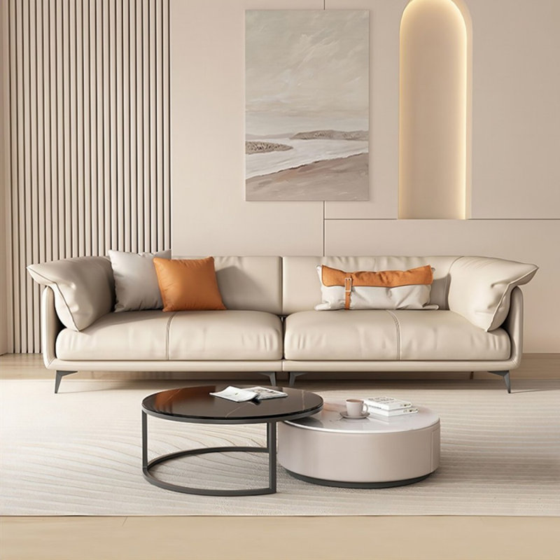 Ensemble de salon en cuir véritable blanc crème 3 pièces