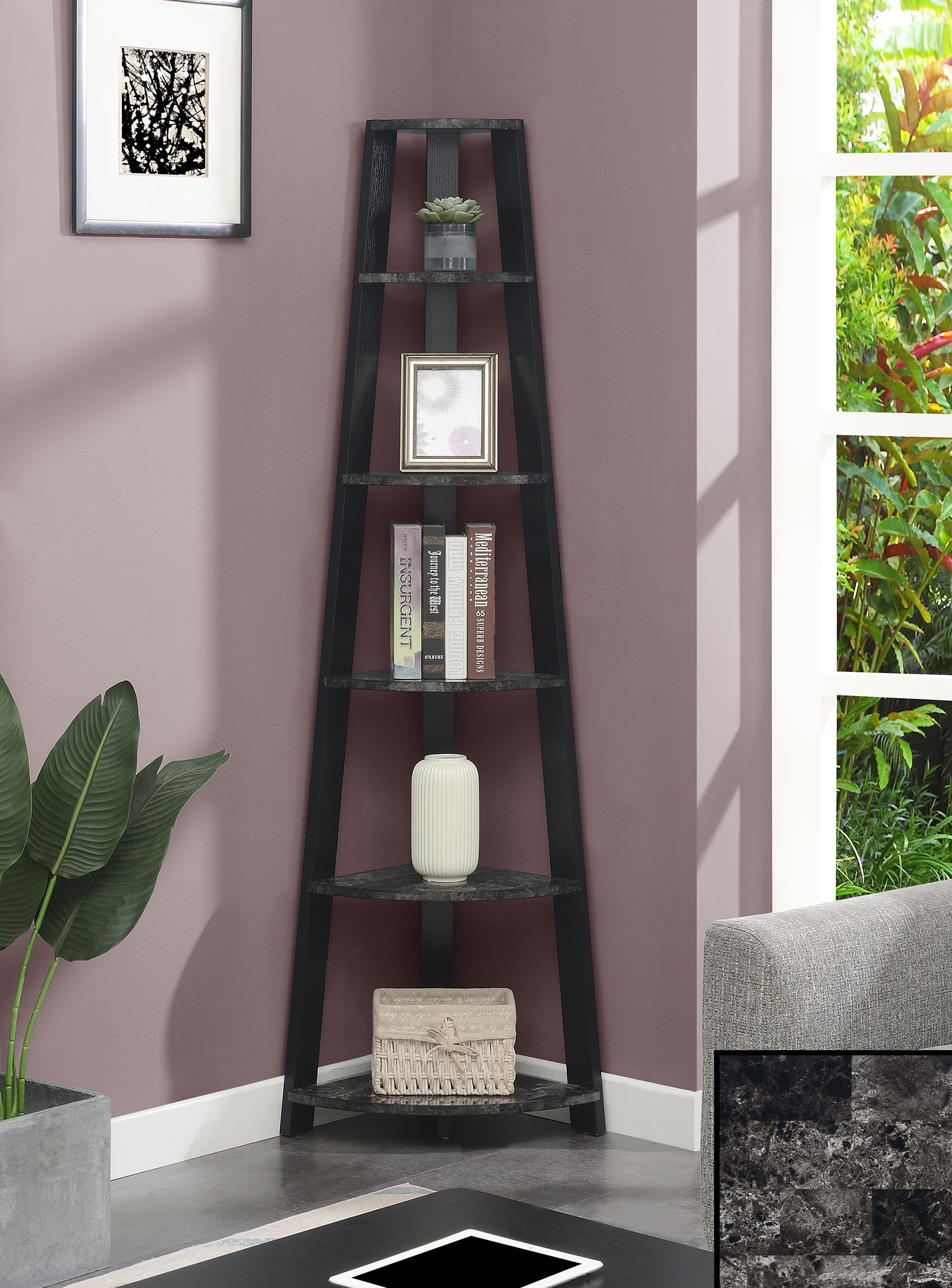 Latitude Run® Kechi Corner Shelf Corner Bookcase with 5 Tier Storage Shelves  for Bedroom, Living Room & Reviews