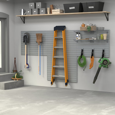 Flow Wall 11 Piece Slatwall Panel, Shelf, Hook Storage Set - Slatwall