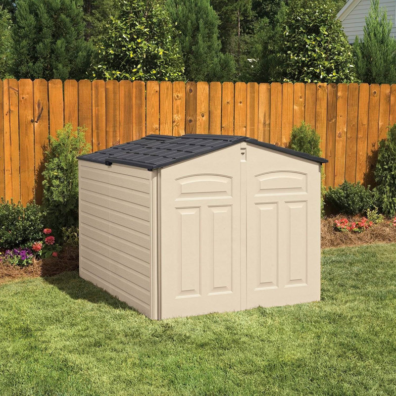 Beige Resin Slide-Lid Outdoor Storage Shed, 96 Cubic Feet