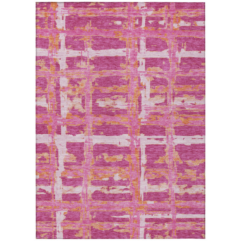 3' X 5' Orange Striped Washable Indoor Outdoor Area Rug