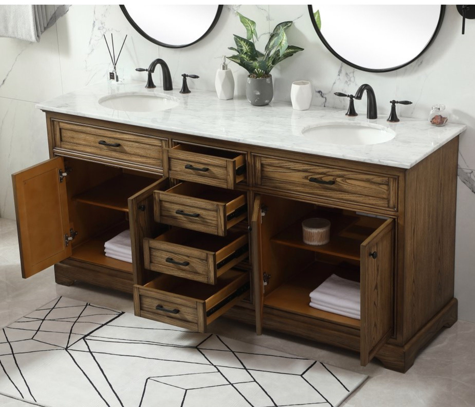 Hermes 72'' Double Bathroom Vanity, Driftwood, Carrara White