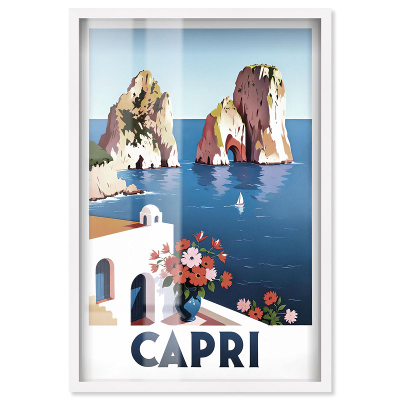 Capri Shadowbox Print Summer Art Prints par Art Remedy, H 37 po x l 25 po, Blanc