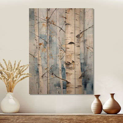 White Birch Trees Forest Winter Scenery - Tree Birch Wood Art On Natural Pine Wood