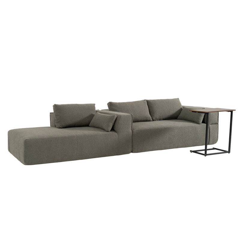 L shaped Modular Boneless Sectional Sectional Sofa with Side Table, Grayish Green