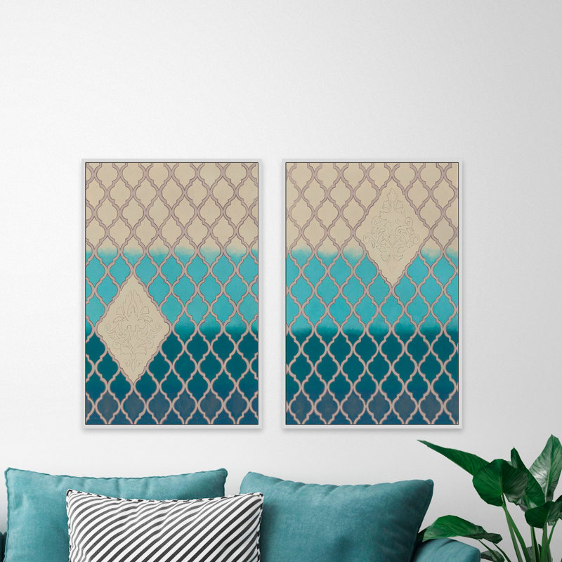 « blue mahal diptych »-2 pièces, ensemble de 2 reproductions d’art, H 18 po x l 12 po x L 1,5 po, Cadre flottant en papier
