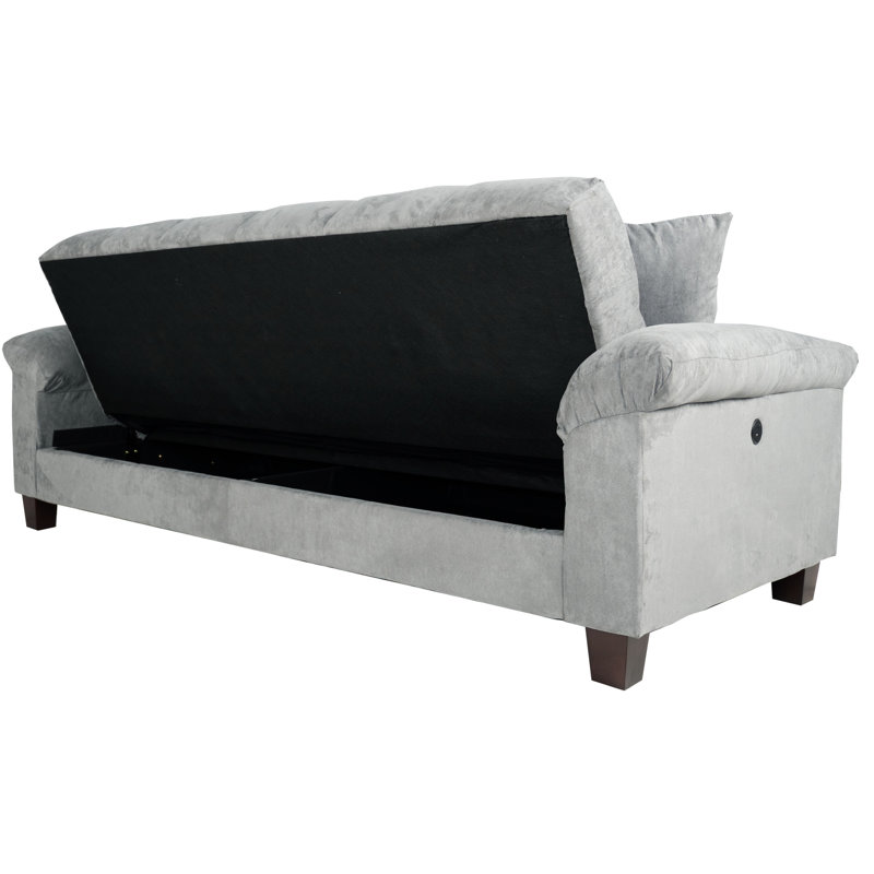 Modern Gray With Microfiber Upholstery, Adjustable Function, Hidden Storage, And Charging For Primary Living Convertible Microfiber, Charging, Cube Pattern Space